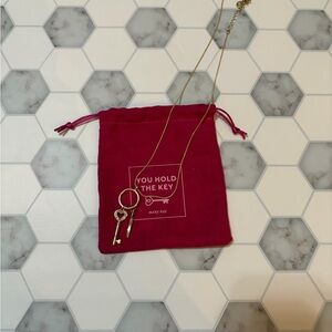 Mary Kay Gold Key Necklace with Red Pouch